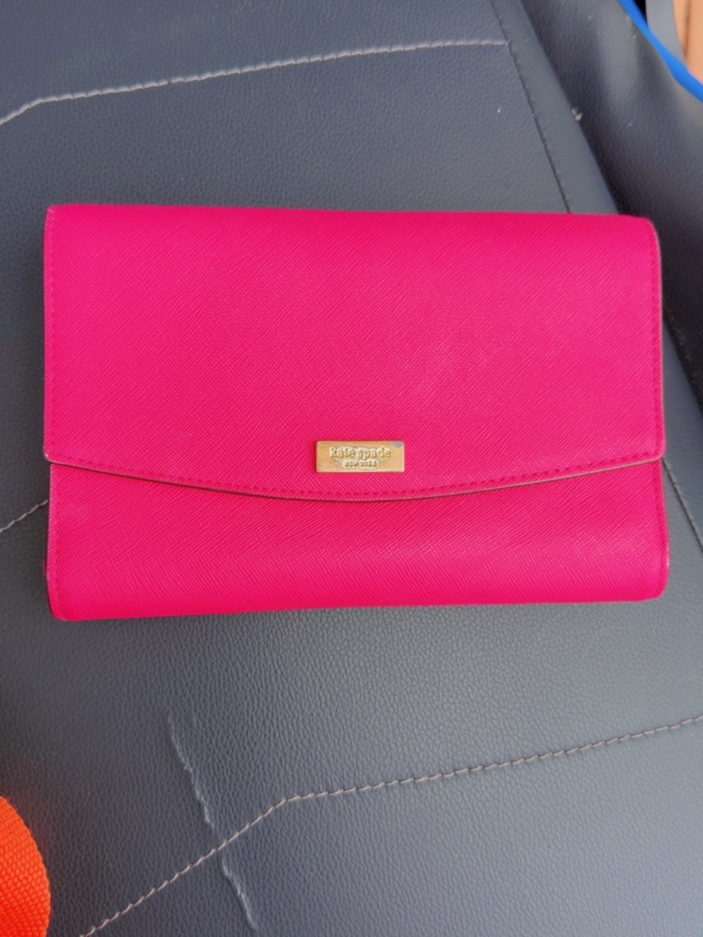 Kate Spade New York Hot Pink Saffiano Leather Wallet Snap Closure Card Holder